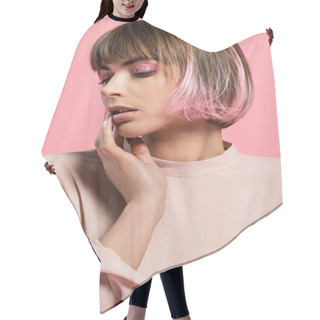 Personality  Trendy Woman With Party Makeup Hair Cutting Cape
