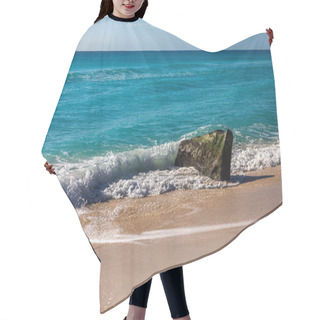 Personality  Picture Of A Rock On The Dolphin Beach In The Hotel Zone Of Cancun Mexico Bathed By The Caribbean Sea. This Is A Tropical Paradise Beach Of White And Golden Caribbean Sand Very Busy With Tourists. Hair Cutting Cape