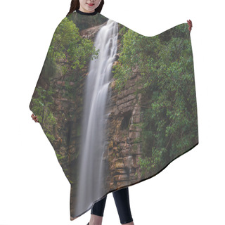 Personality  Couple Gazes At Waterfall In Canyon, Seen From Behind. Hair Cutting Cape