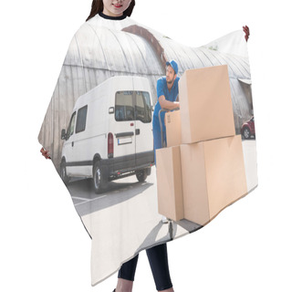 Personality  Delivery Man With Boxes On Cart Hair Cutting Cape