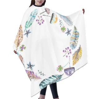 Personality  Hand Drawn Colorful Watercolor Feathers And Mushrooms Hair Cutting Cape