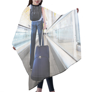Personality  Traveler With A Suitcase On The Speedwalk Hair Cutting Cape