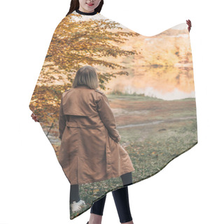 Personality  Back View Of Woman Standing And Looking At Lake In Autumn Forest  Hair Cutting Cape