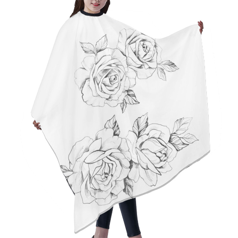 Personality  Sketch of a branch of beautiful roses on a white background. hair cutting cape