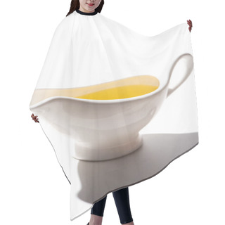 Personality  Olive Oil In Gravy Boat On White Background Hair Cutting Cape