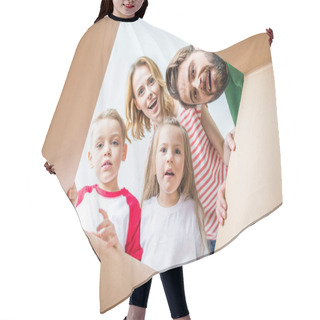 Personality  Family Peeking From Cardboard Box Hair Cutting Cape