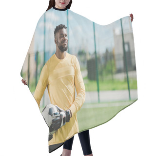 Personality  African American Goalkeeper With Ball Hair Cutting Cape