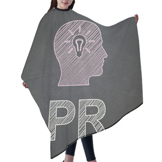 Personality  Marketing Concept: Head With Light Bulb And PR On Chalkboard Background Hair Cutting Cape