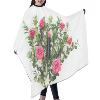 Personality  Top View Of Lipstick On Flowers Composition On White Background Hair Cutting Cape