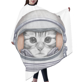Personality  Cute Hand-drawn Illustration Of Cat In Spacesuit Hair Cutting Cape