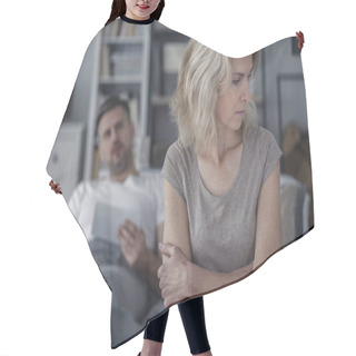 Personality  Offended And Sad Woman Hair Cutting Cape