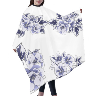 Personality  Seamless Blue Monochrome Vintage Style Flowers Pattern Hair Cutting Cape