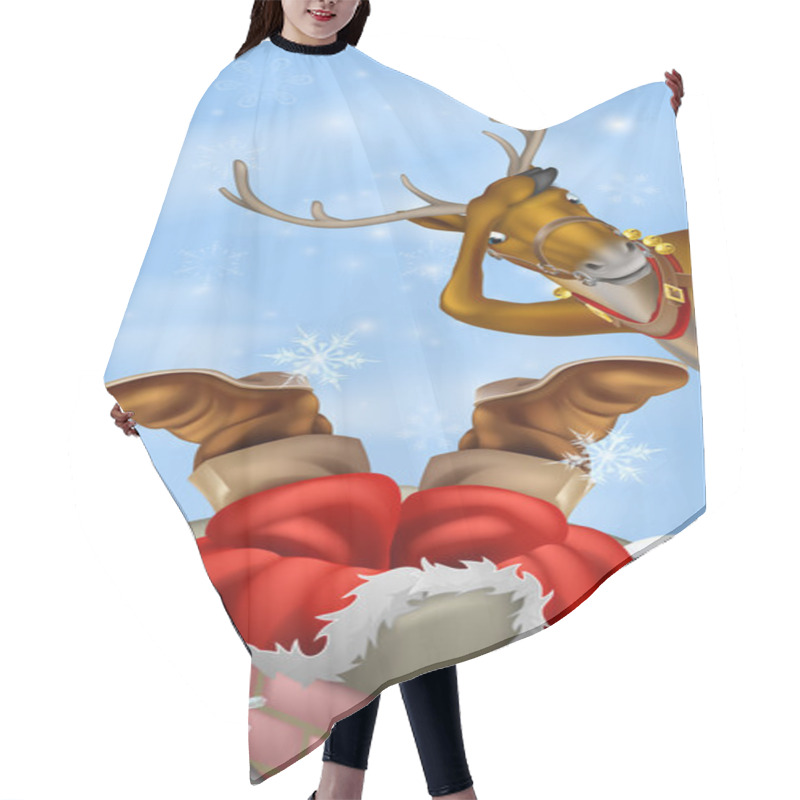Personality  Santa in chimney and reindeer hair cutting cape