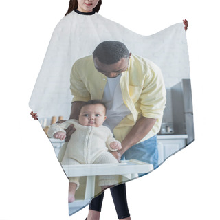 Personality  African American Man Holding Infant Child Near Baby Chair Hair Cutting Cape