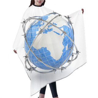Personality  Earth And Barbed Wire. Conceptual Image. Hair Cutting Cape