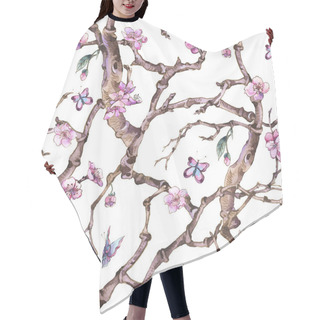 Personality  Vintage Watercolor Spring Garden Seamless Pattern With Pink Flow Hair Cutting Cape