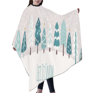Personality  Cute Scandinavian Christmas Tree Horizontal Background With Hand Drawn Snowy Fir Trees Forest Hair Cutting Cape