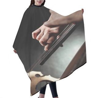 Personality  Cropped View Of Professional Musician Playing On Contrabass On Dark Stage Hair Cutting Cape
