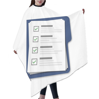 Personality  Blue Folder With Checklist Isolated Vector On White Background. Blue Vector Folder With Document. Vector Assessment Template. Hair Cutting Cape