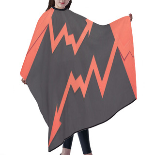 Personality  Panoramic Shot Of Paper Cur Recession And Increase Arrows On Black And Red Background Hair Cutting Cape