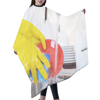 Personality  Close Up Hands Of Woman Washing Dishes In Kitchen Hair Cutting Cape