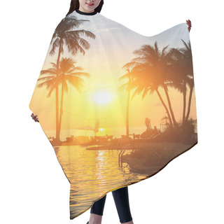 Personality  Sunset With Silhouettes Of Palm Trees Hair Cutting Cape