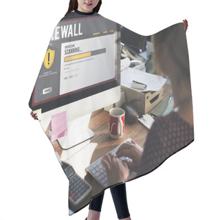 Personality  Businesswoman Working On Computer With Firewall Hair Cutting Cape