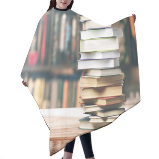 Personality  A Stack Of Books On The Shelf Hair Cutting Cape
