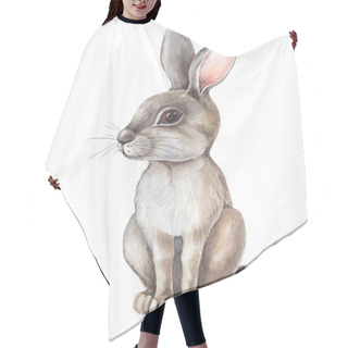 Personality  Watercolor Gray Hare On White Background. Isolated Of Grey Rabbit.Cute Cartoon Character. Watercolour Illustration With Wild Forest Animal. Hair Cutting Cape