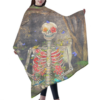 Personality  Blooming Skeleton In The Dark Forest  With Butterflies Hair Cutting Cape