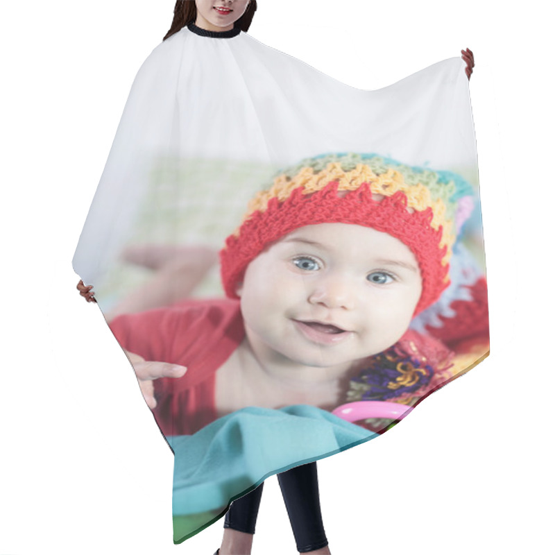 Personality  Baby Girl In Knit Hat Hair Cutting Cape