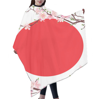Personality  Japan Sakura Tree Blossoming Brunches And Japan Symbol Red Sun Hair Cutting Cape