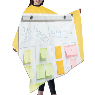 Personality  White Office Board With Sticky Notes Isolated On Yellow Hair Cutting Cape