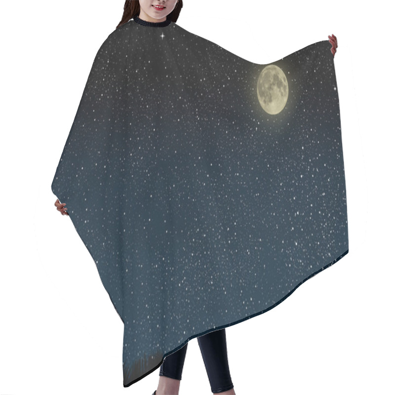 Personality  Beautiful Magic Blue Night Sky With Clouds And Fullmoon And Stars And Grass Hair Cutting Cape