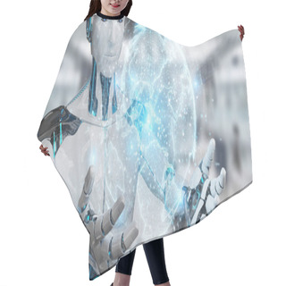 Personality  White Humanoid Using Globe Network Hologram With Europe Map 3D R Hair Cutting Cape