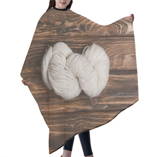 Personality  Top View Of White Yarn Clew For Knitting On Wooden Surface Hair Cutting Cape
