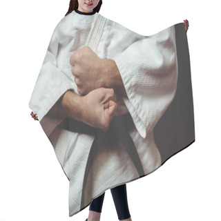 Personality  Karate Player Performing Karate Stance Hair Cutting Cape