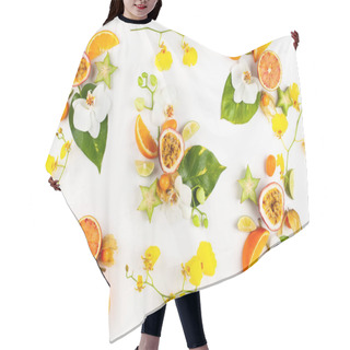 Personality  Colorful Pattern Of Whole And Sliced Exotic Fruits With Tropical Hair Cutting Cape