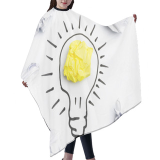 Personality  Top View Of Light Bulb With Crumpled Papers On White Background Hair Cutting Cape