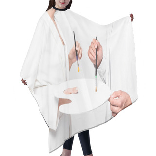 Personality  Close Up Of Artists In Total White With Drawing Equipment Isolated On White Hair Cutting Cape