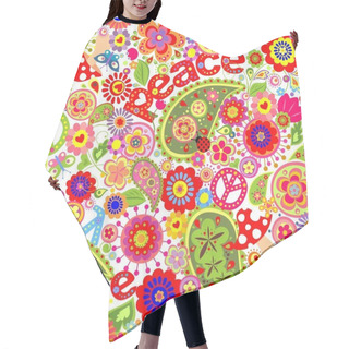 Personality  Hippie Childish Colorful Wallpaper With Mushrooms And Poppies Hair Cutting Cape