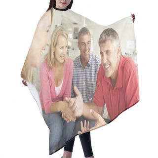 Personality  Mid Age Couples Chatting At Home Hair Cutting Cape