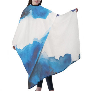 Personality  High Angle View Of Paper With Japanese Painting With Blue Watercolor Hair Cutting Cape