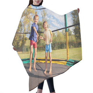Personality  Two Sweet Kids, Brothers, Jumping On A Trampoline, Summertime, H Hair Cutting Cape