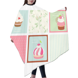 Personality  Set Of Vintage Square Cards With Cupcakes And Roses  Hair Cutting Cape