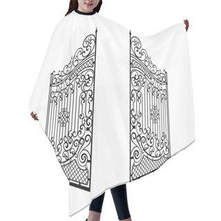 Personality  Isolated Decorated Steel Open Gates Illustration. Black And White Hair Cutting Cape