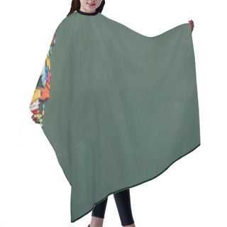 Personality  Top View Of Ripe Apple And School Stationery On Green Chalkboard, Horizontal Image Hair Cutting Cape