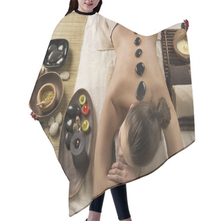 Personality  Spa Woman. Hot Stones Massage Hair Cutting Cape