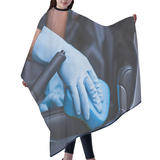 Personality  Cropped View Of Car Cleaner Wiping Car Seat With Sponge Hair Cutting Cape