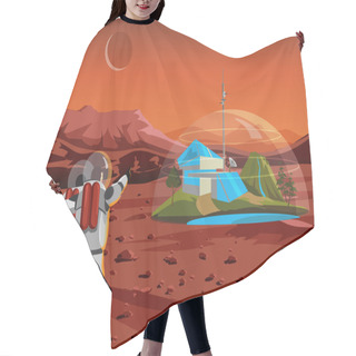 Personality  Space Home On Mars. The Base Humans In Space. Vector Illustration Hair Cutting Cape